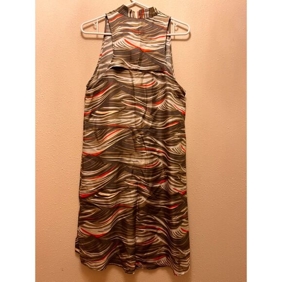 Veronica Beard 100% Silk shift dress in Khaki bohemian wave print - Size 2 - Picture 3 of 4